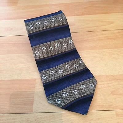 Corbata de Colección Puritan Dk Azul Tostado Blanco Rayas Geoma Para Hombre Diamantes Abstractos 100% Seda Foto 1 de 4