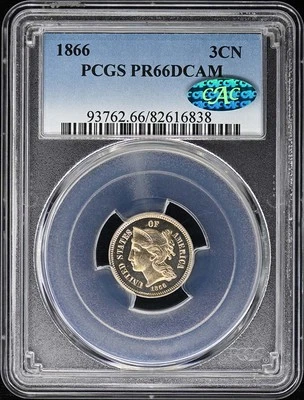 1866 3CN Three Cent Nickel PCGS PR66DCAM (CAC) - Image 1 of 4