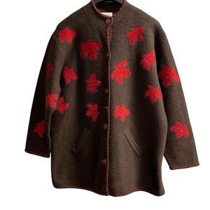 Vintage Linea by Louis Dell’Olio Sweater Jacket 1X Brown Wool Leaf Embroidered - Picture 1 of 14