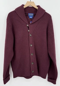 Pendleton Sweater Mens Medium Red Burgundy Purple Lambswool Cardigan Chunky NEW - Picture 1 of 8
