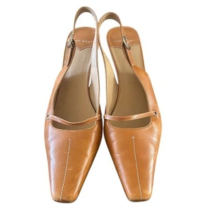 Nine West Slingback Kitten Heel Women’s 9.5 Tan Leather Pointed Toe Y2K - Picture 1 of 7