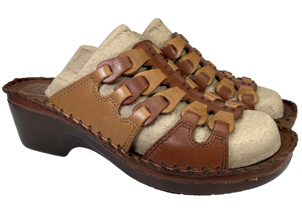 Ariat Sandals Womens 8.5B Brown Leather Clogs Slip On Comfort Woven Mules Wedge - Image 1 of 4