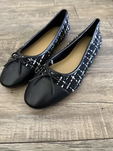 J. Zapatos planos de ballet Crew blanco y negro tweed talla 11 para mujer vacaciones - Imagen 1 de 6