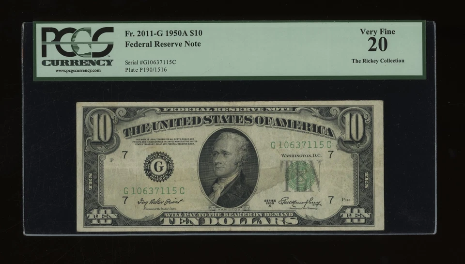 DBR 1950-A $10 FRN Chicago Fr. 2011-G PCGS VF-20 Serial G10637115C - Image 1 of 2
