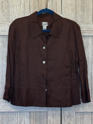 Chico’s Womens  Vanessa Jacket Cappuccino Size 2/L 3/4 Sleeve Linen Jacket NWT - Image 1 of 4