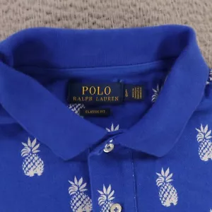 Polo Ralph Lauren Para Hombre L Azul Algodón Tejido Blanco Piñas Manga Corta - Imagen 1 de 10