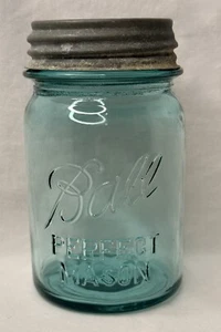 Vintage Blue Ball Perfect Mason Pint Jar with Zinc Lid  1910 - 1923 - Picture 1 of 13