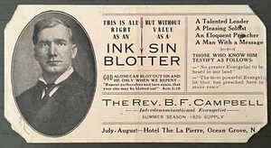 Ocean Grove New Jersey Advertising Blotter Rev B.F. Campbell Religious 1920 - Picture 1 of 3