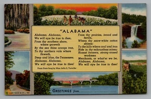 Letra de canción estatal Greetings from Alabama Multi View 1939 postal de lino sin publicar - Imagen 1 de 2