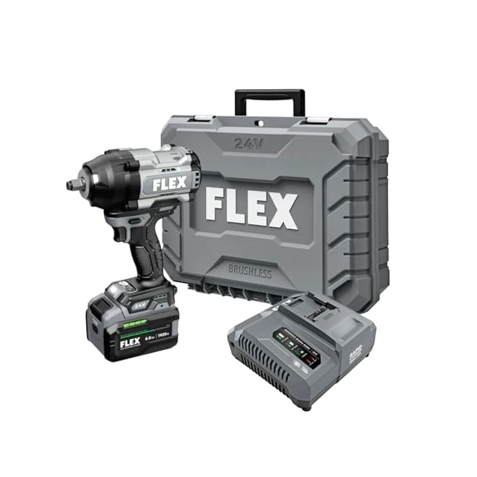 FLEX 24V FX1472-1H 1/2" High-Torque Impact Wrench Stacked Kit -6.0 Battery (New)
