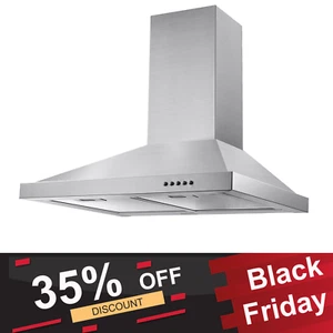 30" Wall Mount Range Hood 450CFM Stainless Steel Ducted/Ductless Vent LED New - Picture 1 of 12