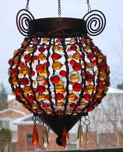 Vintage Turkish Style BEADED HANGING TEALIGHT CANDLE HOLDER Luminary Red Magical - Picture 1 of 14