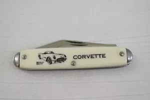 Vintage Corvette 2 Blade Pocket Knife Accessory Badge White Oval Chevrolet - Picture 1 of 5