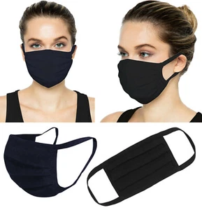 Lote de Máscara Facial Plisada Negra Reutilizable Lavable Transpirable Unisex Azul Marino Adulto - Imagen 1 de 10