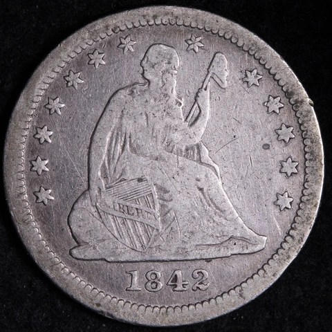 1842-O Seated Liberty Quarter CHOICE VF FREE SHIPPING E787 SPT Cover
