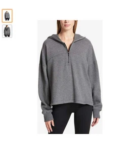 New DKNY Sport Womens Zip-Neck Logo Graphic Hoodie, Graphite Heather, Small - Picture 1 of 1