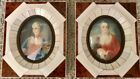 VINTAGE PAIR 2 FRAMED FRENCH GOUACHE LADY PORTRAITS Signed