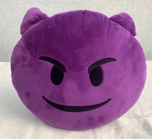 Children's Purple Emoji Throw Pillow 12.5" Plush Smiley with Devil Horns - Picture 1 of 5