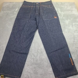 Vintage Platinum Fubu Y2k Fat Albert Baggy Embroidered Navy Jeans Mens 38x34 - Picture 1 of 17
