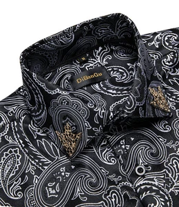 Mens Silk Shirt Paisley Floral Long Sleeve Casual Button Down Shirts S-3XL Tops - Picture 1 of 32