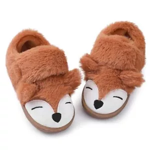 Toddler Boys Girls Fox Slippers Cute Cartoon Animal Fuzzy 10 Toddler Brown - Picture 1 of 7