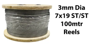 Cable de cable de acero inoxidable 3 mm de diámetro 7x19 núcleo de alambre - carrete de 100 mtr - Imagen 1 de 1