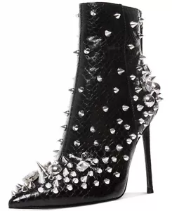 Steve Madden Viceroy Black Stiletto Heel Pointed Toe Embellished Fashion Boots - Picture 1 of 5