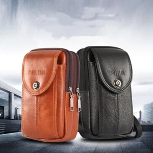 Leather Belt Bag Men's Shoulder Crossbody Waist Holster Pack Case Phone Pouch - Picture 1 of 14
