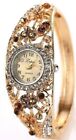 Gold Bangle Watch Round Dial Crystal Bezel Crystal Accents