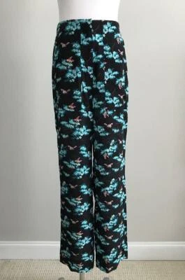 Nuevo con etiquetas Pantalón JCrew $148 Seda Pierna Recta Estampado Abejas Botánicas Talla 4 Negro AL265 Foto 1 de 4