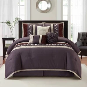 Stratford Park Floral 7-Piece Comforter Set Purple King Size Classical Bedding - Picture 1 of 5