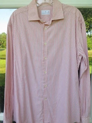 Ermenegildo Zegna Men's Cotton Orange Beige Striped Dress Shirt Euro 41 Large 16 - Image 1 of 4