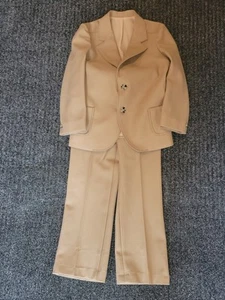 VTG Suit Boys Jr Sz 7 Beige Tan Jacket & Pants 100% Polyester Kids Leisure Suit - Picture 1 of 9