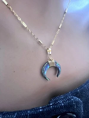 Abalone Shell Crescent Moon Necklace Double horn necklace Shell Tusk necklace - Image 1 of 4