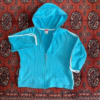Chaqueta con Capucha Danskin Now M Cremallera Completa Azul Aqua con Rayas Blancas Foto 1 de 4