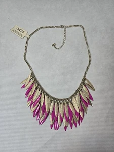 Gold and pink coloured dangly fringe Oasis chain necklace - Picture 1 of 3