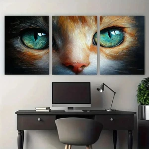 3pcs Cat Animal Eyes Closeup Illustration Metal Print Ready to Hang Art - Picture 1 of 7
