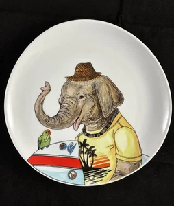 Rachel Kozlowski Dapper Animal Plate West Elm 8,75” Plate Elephant Surfer - Imagen 1 de 5