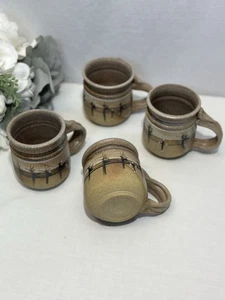 Very Nice MAS Pottery Coffee Or Tea Mugs Stoneware Artist Signed 3.35” Tall - Picture 1 of 15