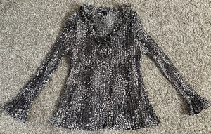 Womens East 5th Top Plus Sz 2X Black Ruffle Blouse Pleated Long Sleeve Button Up - Picture 1 of 7