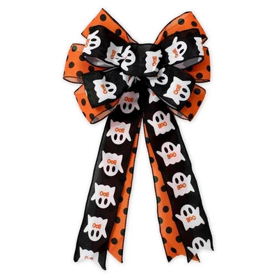 Corona de Halloween Arco Fantasma Boo Lunares Borde con Cable Arco Negro Naranja Tela... Foto 1 de 4