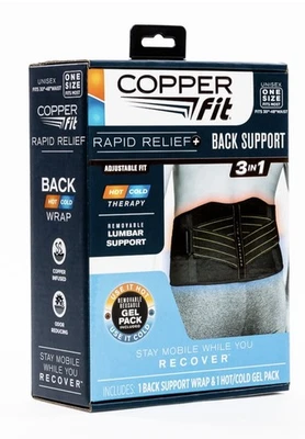 Copper Fit 背部支撑支架 - 黑色冷/热疗法可拆卸腰部支撑 — 第 1/4 张图片