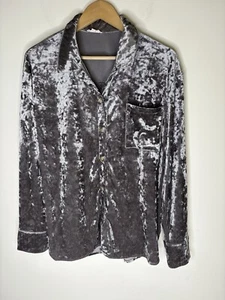 Mystree Womens Size L Button Down Velvet Shirt Long Sleeve Gray Crushed Pocket - Picture 1 of 8