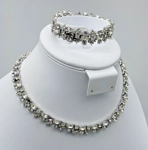 Conjunto de pulsera collar diamantes de imitación vintage corona Trifari FALTA TONO PLATEADO LEER - Imagen 1 de 18