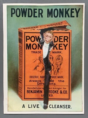1880 Victorian POWDER MONKEY CHROMO TRADE CARD SOAP CLEANING G.E. Robertson - Image 1 of 3