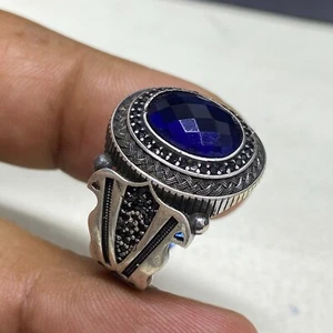 925 Sterling Silver Men's Ring Handmade blue sapphire color stone mens jewelry - Picture 1 of 10