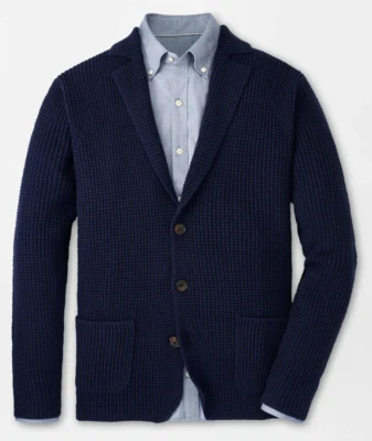 NEW MENS PETER MILLAR GOLF L/S BIRCH BLAZER CARDIGAN SWEATER, MEDIUM, NAVY - Image 1 of 4