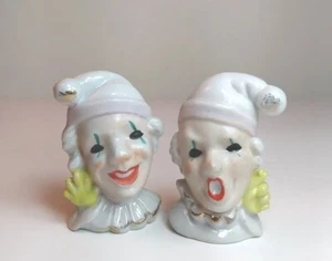  Clowns Japan kleine Keramikköpfe mit Handschuh und Goldvergoldung Detail Antik Set - Bild 1 von 16