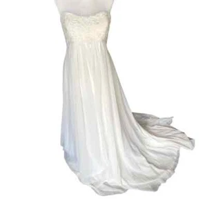 NWT David's Bridal Ivory Empire Crinkle Chiffon Gown with Lace Applique Size 10 - Picture 1 of 13