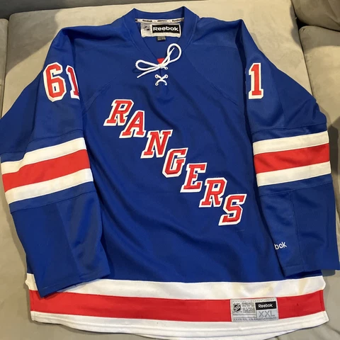 Reebok - New York Rangers - Rick Nash - #61 - Blue SEWN Hockey Jersey - Size XXL Cover